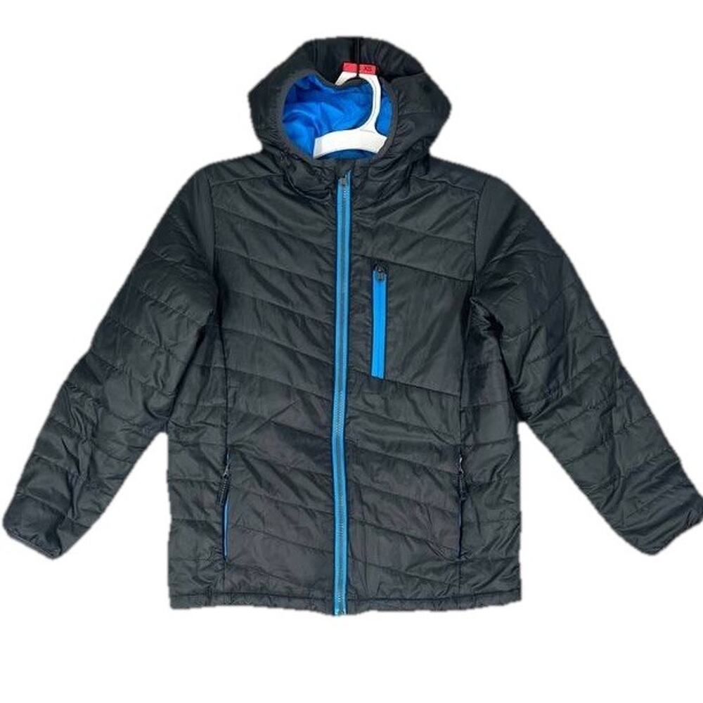 Lands' End Kids' ThermoPlume Packable Hooded Jacket‎ Sz 10-12 Med Gray Gorpcore